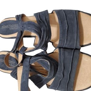 Blue suede sandals size 11 with two inch heel. Adam Tucker Me Too